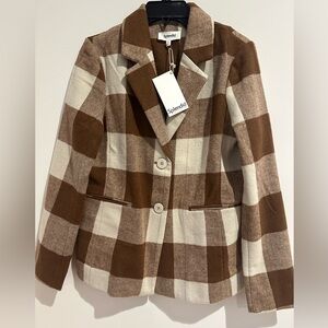 Splendid Checkered Blazer - Brown and Cream XS